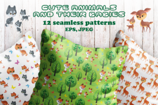 Cute Animals and Their Babies Seamless Patterns