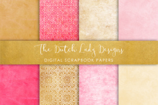 Digital Scrapbook Paper - Damask Patterns in Pink Oker - Ornamental Backgrounds