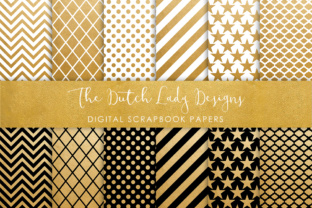 Digital Scrapbook Paper - Golden, Black White Geometric Patterns