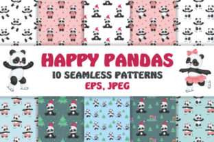 Happy Pandas Seamless Patterns Set