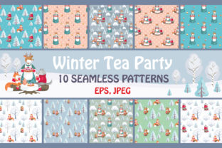 Winter Tea Party Seamless Patterns Set
